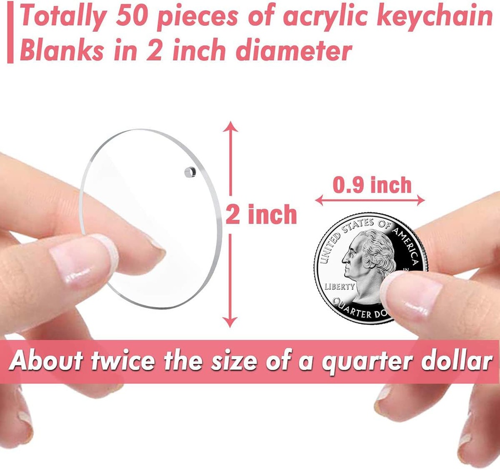 2.5 inch 22 Pieces Key Ring Acrylic Blanks Keychain
