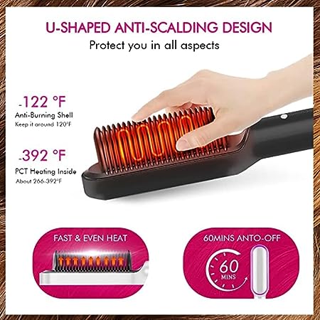 Hot Comb Ceramic Hair Straightener Brush, for Professional Salon At Home