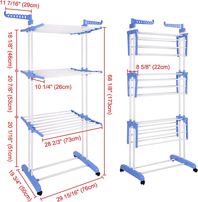3 Layer Clothes Drying Rack[66D x 73W x 169.5H centimeters](1