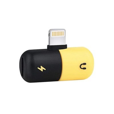 2-In-1 Mini Dual Lightning Splitter Adapter Yellow/Black(shah)