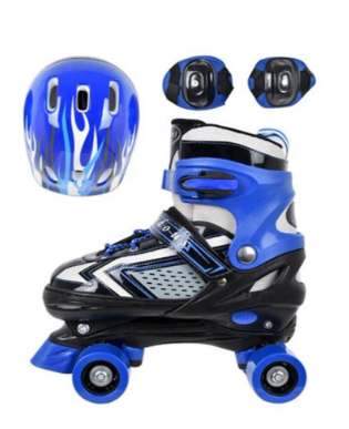 HIGH TOP ROLLER SKATES WITH HELMET AND KNEE GUARDS