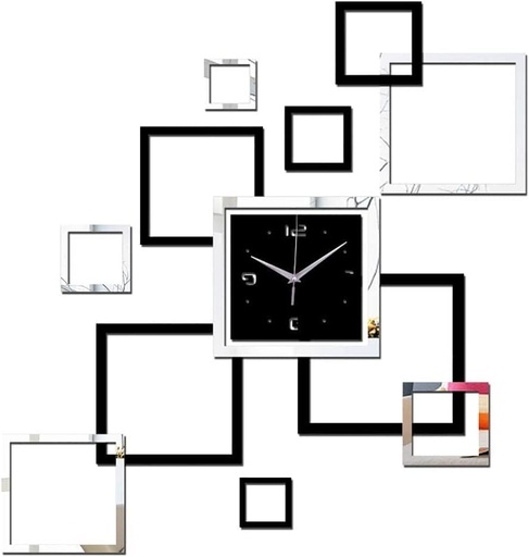 Silver and Black Squares Wall Clock with Unique Look  Size (36×36)