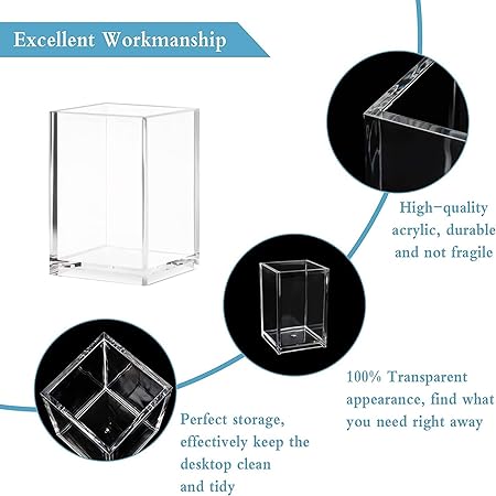 Pen Holder, Clear Acrylic Pencil Holder Pen Pot Cosmetic Makeup Brush Holder Modern Desktop Stationery Organizer for Office School Home Supplies, 2.53*2.53*3.94 inch