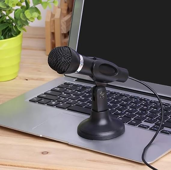 Mini Desktop Microphone With Stand Wired Mic 3.5mm, Black