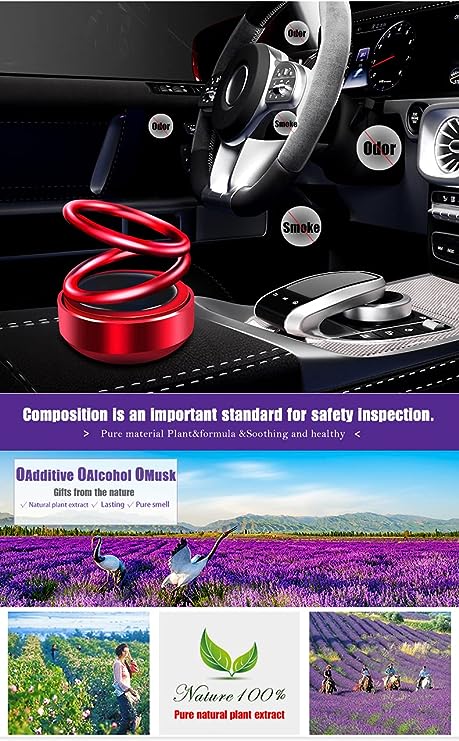 Ambay Solar Power Car Aroma,Aromatherapy Diffuser with 360°Double Ring Rotating