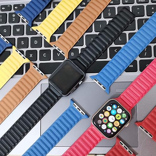 Leather Band 45mm  44mm 42mm  Adjustable Loop Strap with Magnetic Closure for iWatch Series 7/6