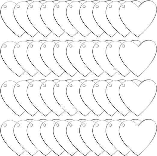 60 Pack 2 Inch Acrylic Heart Keychain Blanks Acrylic Hearts Discs with Hole 1/8 inch Thick for DIY Keychain, Vinyl Projects, Gift Tags, Valentine's Day Ornaments