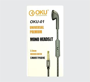 Oku Universal Premium Mono Headset with Jack- Black- 3.5mm
