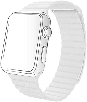 Watch Band 44mm 42mm Leather Strap Adjustable Magnetic Closure Wrist Loop Band (white)