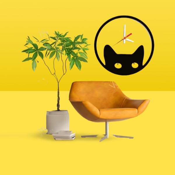 Shy Cat 3D Wall Clock,Adorable Shy Cat L (24×24)