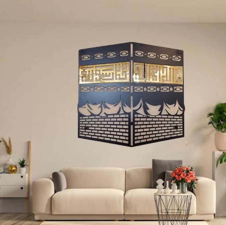 3D Kaaba Islamic Wall Art (Black & Golden)