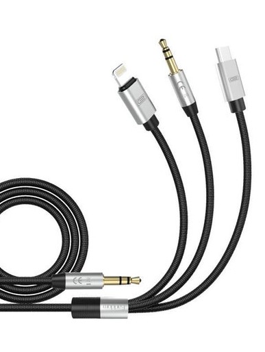 3 In 1 AUX Cable Type C BLACK/SILVER