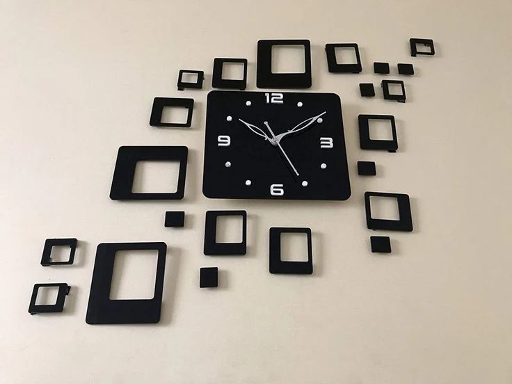 Squares Wall Clock Decoration Acrylic