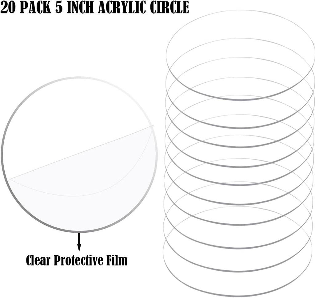 20 Pieces Clear Circle Acrylic Sheet 5 Inch