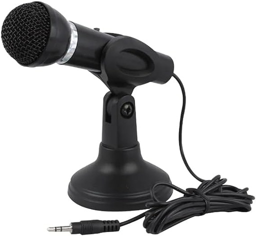 Mini Desktop Microphone With Stand Wired Mic 3.5mm, Black