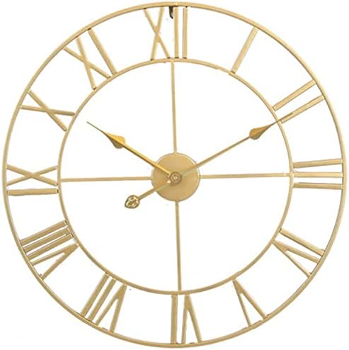 Home Decor Wall Clock for Living Room Non Ticking Iron Art Clocks Roman Numeral,Retro Distressed Metal,Oversized (50cm, Gold)