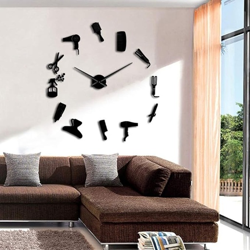 Wall Clock Diy Barber Shop Giant Wall Clock With Mirror Effect Barber Toolkits