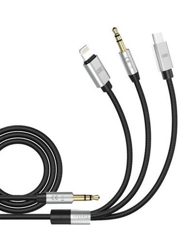 3 In 1 AUX Cable Type C BLACK/SILVER